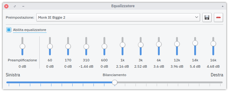 Equalisation preset for the Monk IE Biggie