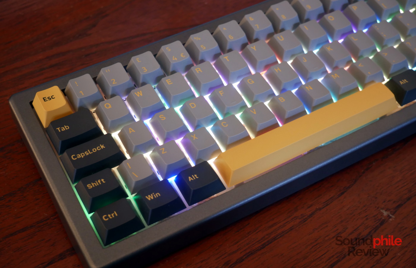 Epomaker EK68 showing its colourful LEDs