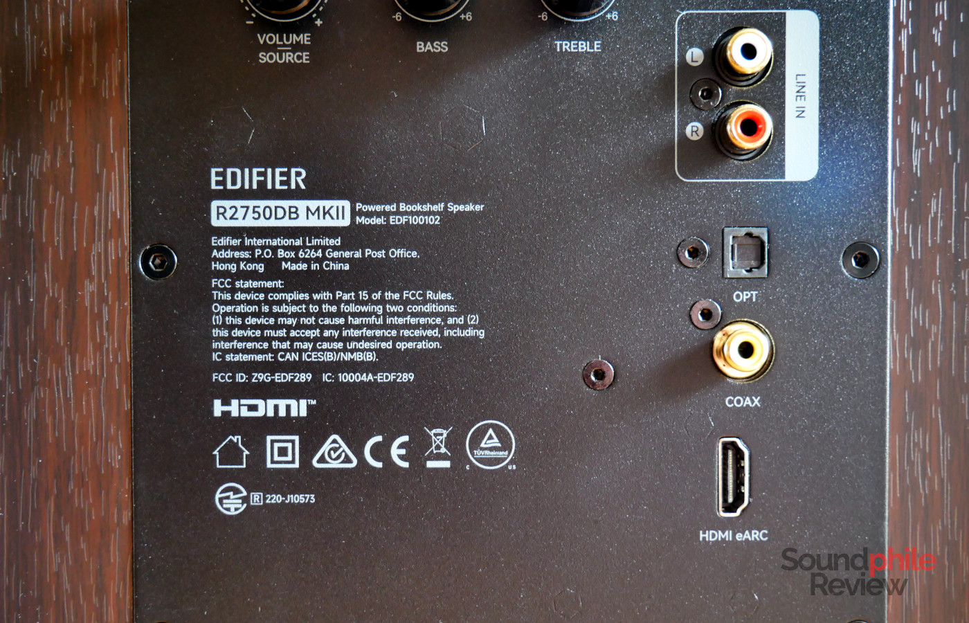 All the connectors on the back of the Edifier R2750DB MKII are on the right hand side