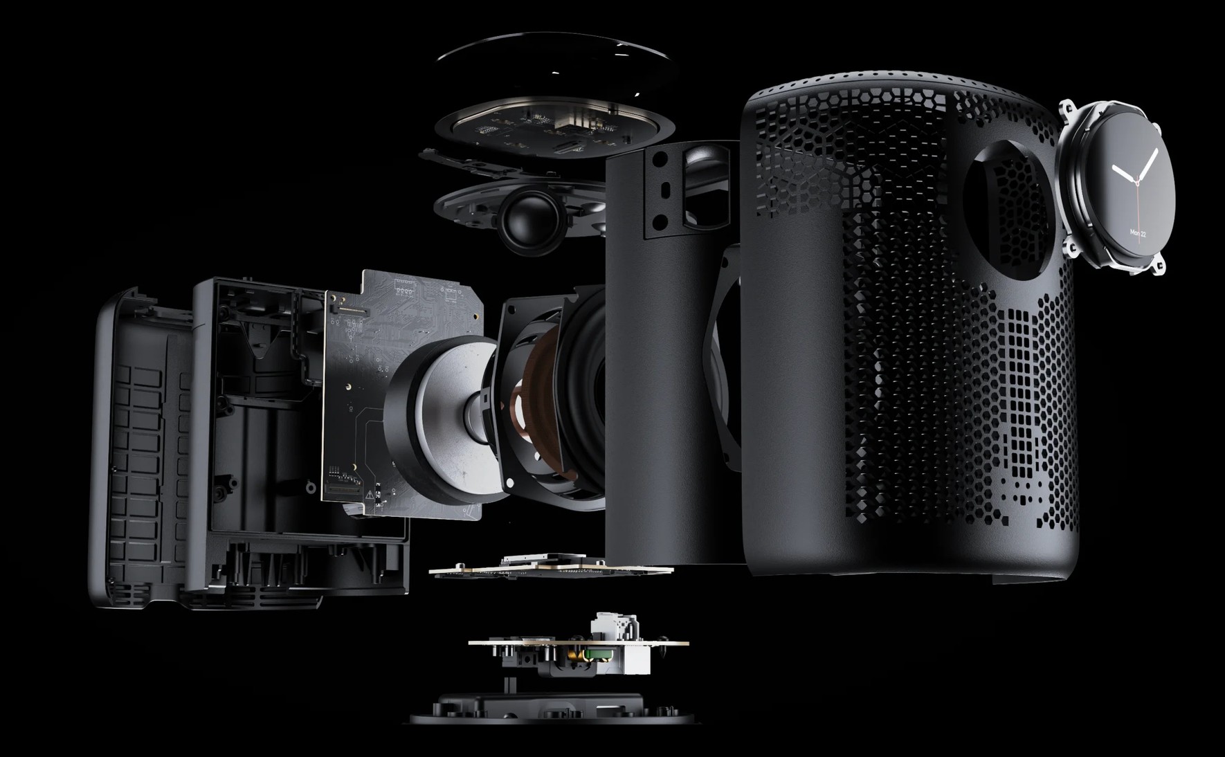 Exploded view of the WiiM Sound that shows all the internal components