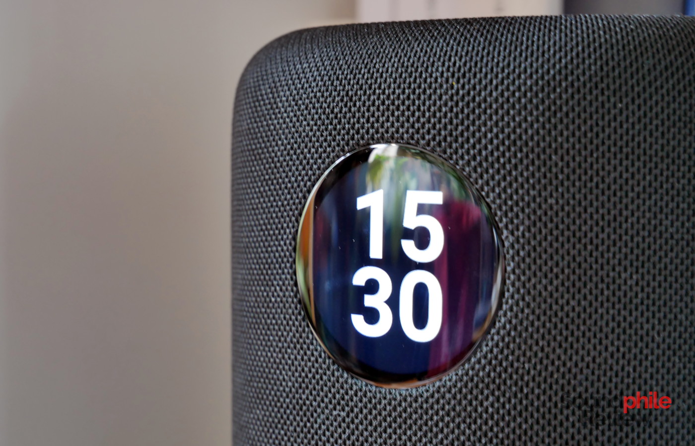 The front of the WiiM Sound hosts a circular display