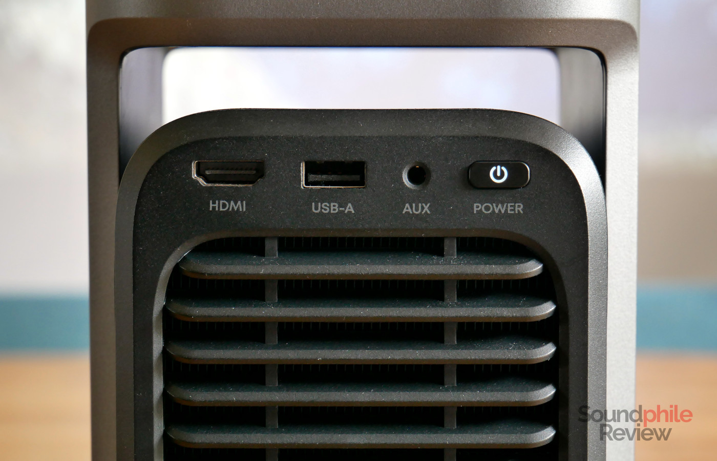 The back of the Soundcore Nebula P1 hosts all the connectors and ports.
