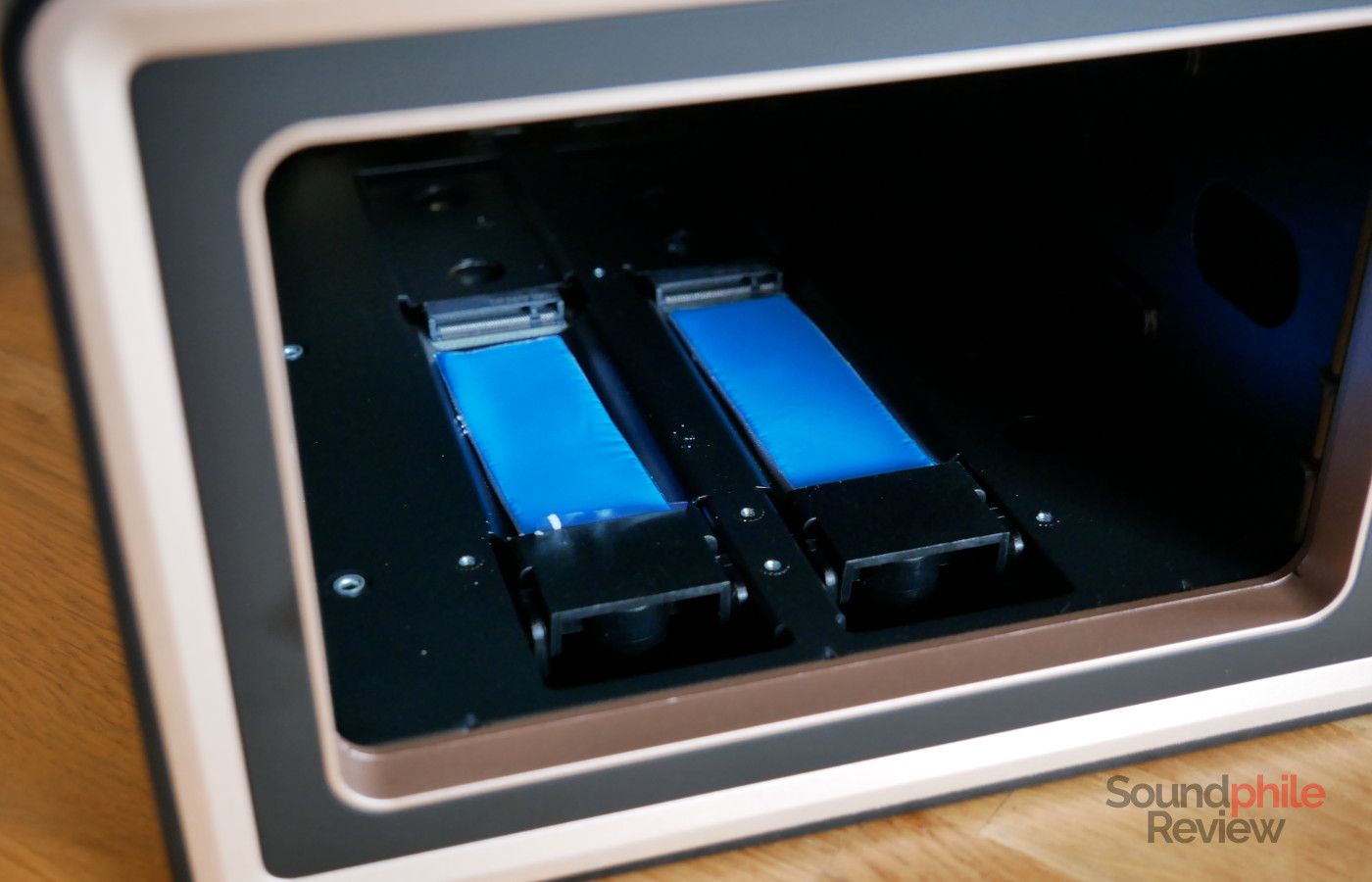 The M.2 slots on the UGREEN NASync DXP2800 GT feature thermal pads which come covered in protective plastic.